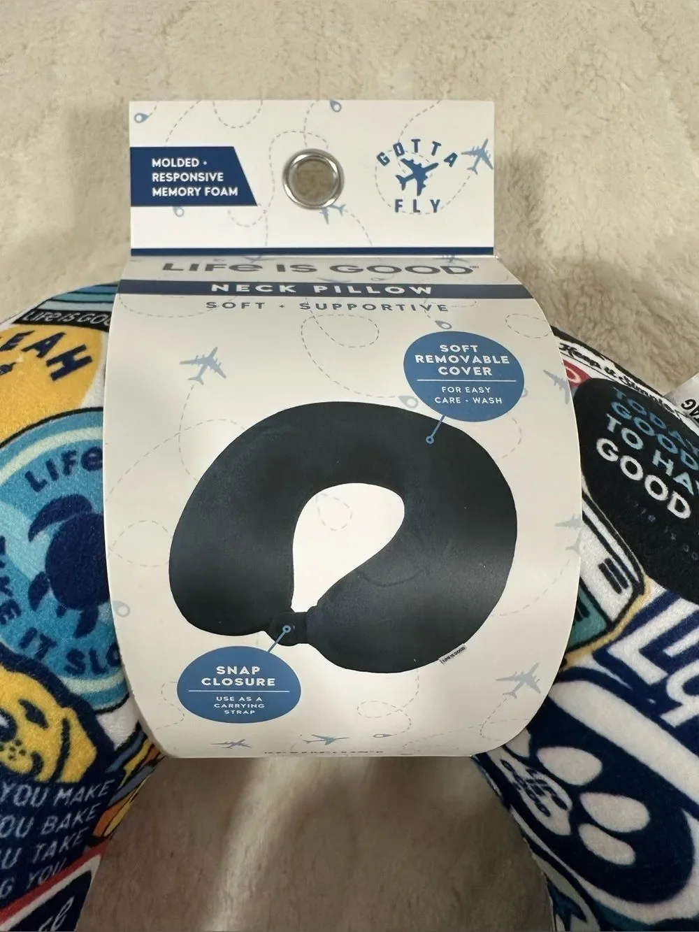 Life is Good Memory Foam Travel Soft Supportive Travel Stickers Neck Pillow
